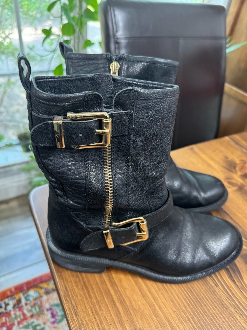 Vince Camuto Roadell Moto Black Leather Buckle BootsWomen's